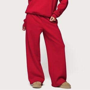 Edikted Wide Leg Track Pants in Red